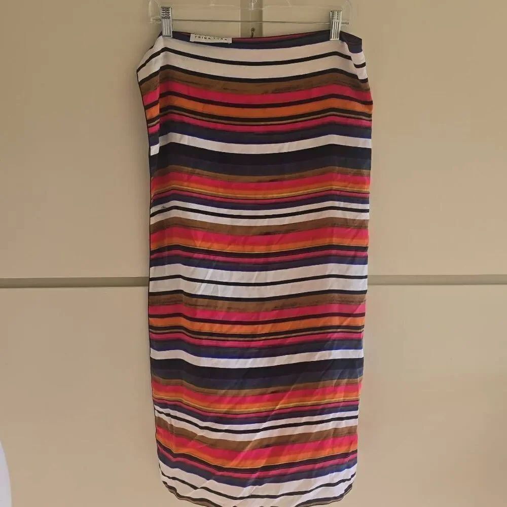 Trina Turk Multicolor Stripe Sandwashed Silk Crêpe Square Scarf, NWOT